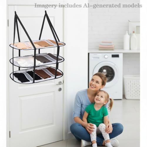 3-Tier Upgrade Sweater Drying Rack Over The Door, Foldable Mesh Hanging Dryer Flat with Hooks, Large Breathable Laundry Drying Hanger, Clothes Lay Flat Dryer for Apartments Dorms Bathrooms