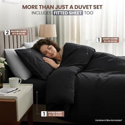 Utopia Bedding 4 Piece Bedding Set - 1 Fitted Sheet (60x80), 1 Duvet Cover Queen Size, 2 Pillow Case Standard - All Season Luxury Bed in a Bag with Zippered Queen Duvet Cover - No Comforter (Black) - color: Black, size: Queen - Duvet Cover with Fitted She