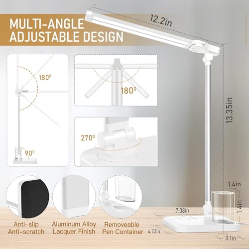 LED Desk Lamp for Home Office Desk Light Table Lamp 50 Lighting Modes Timer | Eye-Caring Desk Lamp with USB Adapter, Foldable Dual Swing Arm Architect for Reading, Study, Workbench - color: Silver