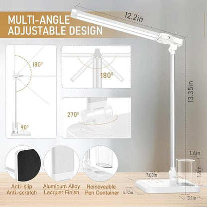 LED Desk Lamp for Home Office Desk Light Table Lamp 50 Lighting Modes Timer | Eye-Caring Desk Lamp with USB Adapter, Foldable Dual Swing Arm Architect for Reading, Study, Workbench - color: Silver