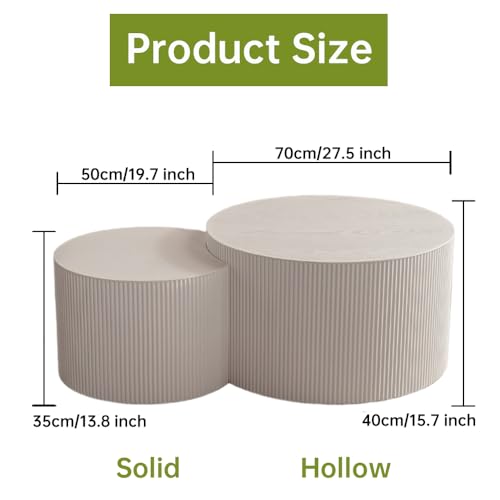 26 inch Round White Fluted Nesting Coffee Table Set of 2, B Large | Spray Painting Finish, For Living Room, Nested Crescent Side Table, Nestable Design, Mid-Century Modern, For Small Spaces - color: White a Large
