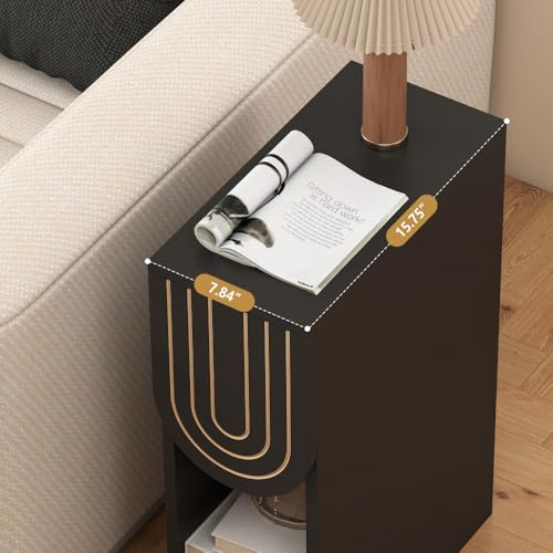 weselon Narrow Nightstand, Slim Bedside Table with Carving Lines Drawer, Mid-Century Modern Small Side End Table for Bedroom Small Space, Wooden Night Stand (1, Black) - color: Black-carved Drawer, size: 1-Pack