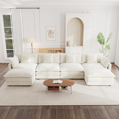 Modular Sectional Sofa, 146.5 Inch U Shaped Couch Set for Living Room, 4-Seater Comfy Cloud Couches with Two Movable Ottoman, DIY Combination, Chenille, Beige - color: Beige, size: 146.5 Inch- U
