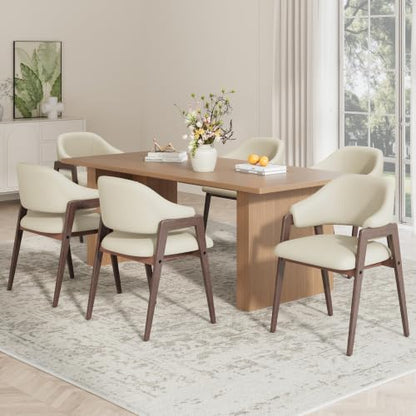 MALOL Wooden Dining Chairs Set of 6, Faux Leather, Curved Open Back, Khaki - color: Khaki, size: Set of 6