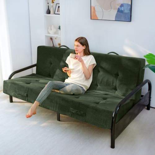 MAXYOYO Foldable Mattress, 8-Inch Tufted Futon Mattress with Handles | Tufted Floor Sofa Bed and Versatile Mattress, Carry Handles for Living Rooms or Guest Rooms, Frame Not Included, Dark Green - color: Dark Green