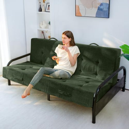 MAXYOYO Foldable Mattress, 8-Inch Tufted Futon Mattress with Handles | Tufted Floor Sofa Bed and Versatile Mattress, Carry Handles for Living Rooms or Guest Rooms, Frame Not Included, Dark Green - color: Dark Green