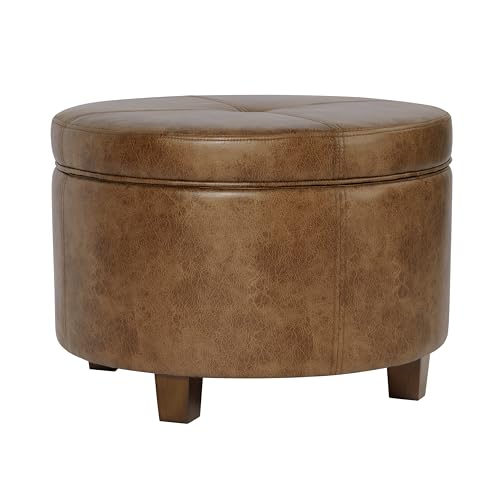 HomePop 24" Large Leatherette Storage Ottoman - Distressed Brown Faux Leather - color: Distressed Brown Faux Leather