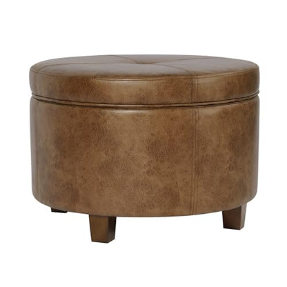HomePop 24" Large Leatherette Storage Ottoman - Distressed Brown Faux Leather - color: Distressed Brown Faux Leather