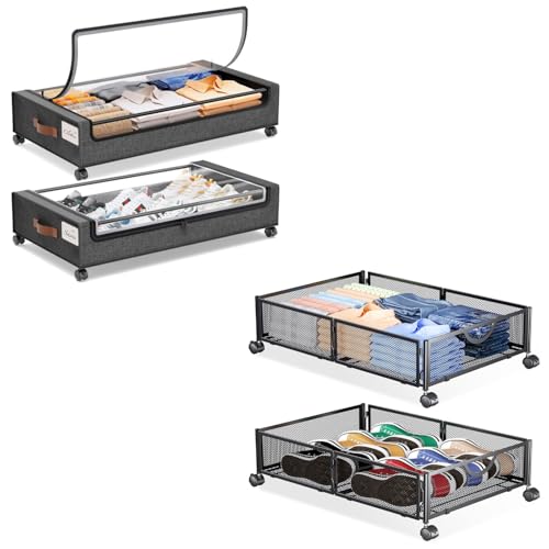 Yecaye 4 Pack Under Bed Storage with Wheels
