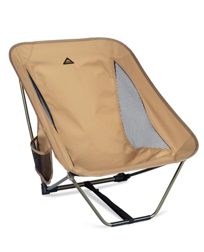 Low Ultralight Compact Folding Chair (Khaki) | with Side Pocket and Carry Bag, for Camping Backpacking Hiking - color: Khaki