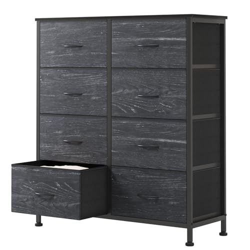 OLIXIS Dresser for Bedroom, 8 Storage Drawers, Tall Fabric Tower Organizer | Large Dresser for Closet, Chest of Drawers with Metal Frame Wooden Top for Nursery, Living Room, Black Wood Grain - color: Black Wood Grain, size: 11.8"D x 31.5"W x 36.4"H (8 Dra