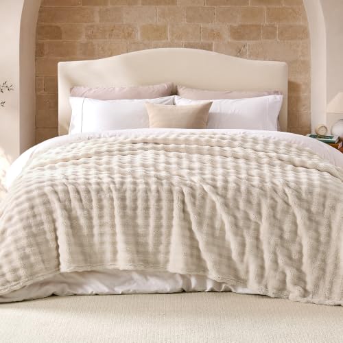 Lotus Karen 3D Bubble Fleece Blanket - Ultra Soft Fluffy Beige Queen Blanket for Couch, Lightweight Cozy Throw for All Season, Adults Women Kids(Beige, 90"x90") - color: 04 Beige, size: Queen (90" x 90")
