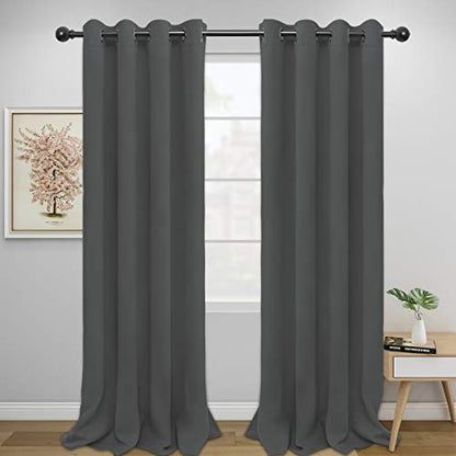Easy-Going Blackout Curtains for Bedroom, Solid Thermal Insulated Grommet and Noise Reduction Window Drapes, Room Darkening Curtains for Living Room, 2 Panels (52x96 in,Gray) | Washable Grommet Top Window Drapes for Bedroom and Living Room, Noise Reductio