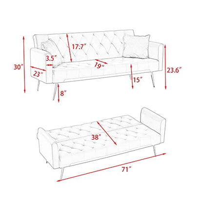 Anwick 72''Modern Velvet Sofa Bed Futon,Convertible Folding Sleeper Couches with 3 Adjustable Backrests,Tufted Recliner Loveseat with Golden Chrome Legs for Living Room Apartment Office (Blue) - color: Blue