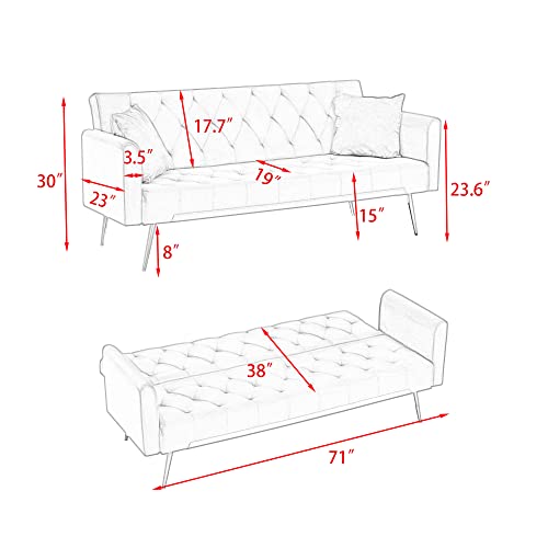 Anwick 72''Modern Velvet Sofa Bed Futon,Convertible Folding Sleeper Couches with 3 Adjustable Backrests,Tufted Recliner Loveseat with Golden Chrome Legs for Living Room Apartment Office (Pink-new) - color: Pink-new