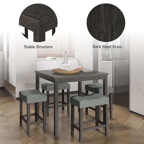 allamazing 5-Piece Counter Dinner Height Table Set, Indoor Modern Rectangular Dining Table Furniture Set for Kitchen, 35 inch Dining Table with 4 stools (1+4 Black) - color: 1+4 Black