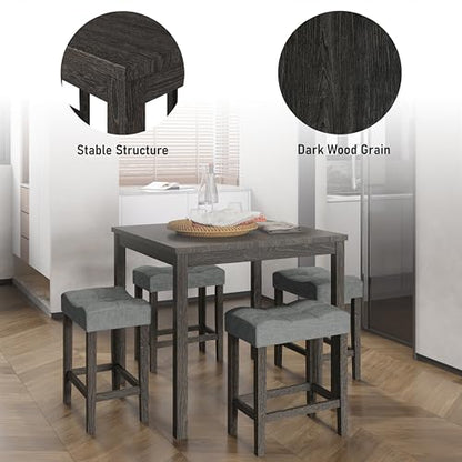 allamazing 5-Piece Counter Dinner Height Table Set, Indoor Modern Rectangular Dining Table Furniture Set for Kitchen, 35 inch Dining Table with 4 stools (1+4 Black) - color: 1+4 Black
