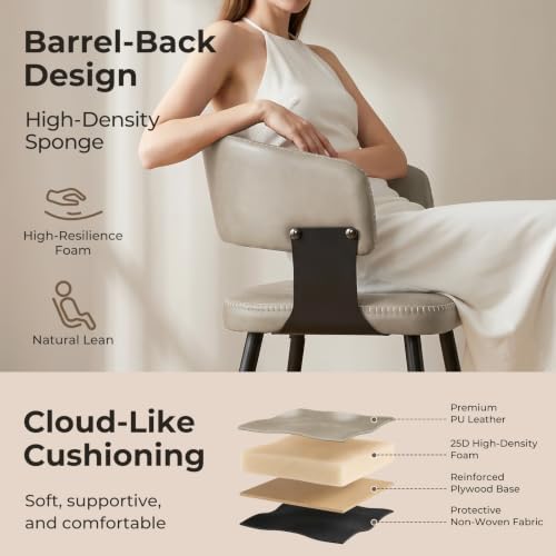 Dining Chairs Set of 2, Modern Faux Leather Kitchen Chairs | Faux Leather Upholstery, Curved Back, Metal Legs, Easy Clean, Dining Room, Breakfast Nook, Restaurant, Cafe, Matte Gray - color: Matte Gray, size: Set of 2