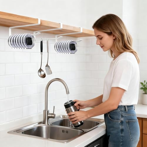 1 Pack Tumbler Lid Organizer, No Adhesive or Drilling, Kitchen Space Saver | Versatile Cup & Water Bottle Lid Holder, Under Cabinet Storage, White - style: 1 Pack, White