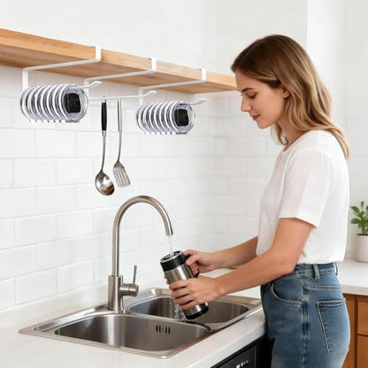 1 Pack Tumbler Lid Organizer, No Adhesive or Drilling, Kitchen Space Saver | Versatile Cup & Water Bottle Lid Holder, Under Cabinet Storage, White - style: 1 Pack, White