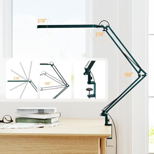 Desk Lamp - LED Desk Light - 5 Color Modes X 11 Brightness Levels - Adjustable Swing Arm - Timmer & Memory Function - 12W Lamp for Desk - Green - style: Green swing arm