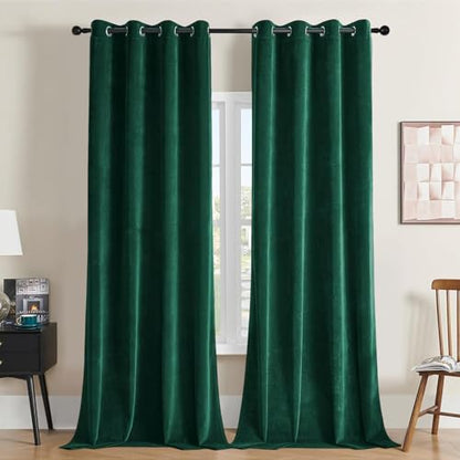 Joydeco Dark Green Velvet Curtains 63 Inches Long, Luxury Grommet Blackout Curtain 2 Panels, Thermal Insulated Privacy Room Darkening Window Drapes for Bedroom Living Room Home Theatre (52Wx63L) - color: *Grommet | Dark Green, size: 52"W x 63"L (Pack of 2