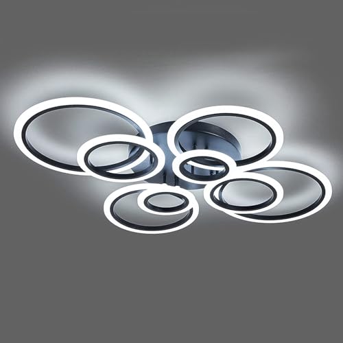Shine LUEST Modern Ceiling Light, 41.3'' Dimmable LED Black Flush Mount Ceiling Lights with Remote Acrylic Round Ceiling Lamp Fixture for Low Ceiling Bedroom Living Room Dining Room, 108W - color: Black, 8 Rings