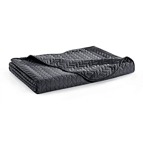 MOONLIGHT20015 Twin Quilt Set (66" x 86") with 1 Pillow Sham (20" x 26"+2") for All Season - 2 Pcs Reversible Bedding Set Lightweight Microfiber Coverlet Embossed Pattern Quilted Bedspread (Charcoal) - color: Charcoal/Dark Grey, size: Twin