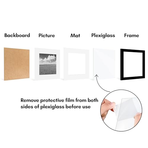 Americanflat 9x9 Picture Frame 2-Pack - Matted to 6x6 - Black | Slim Molding construction, Polished plexiglass front, wall or tabletop display with included easel, triangle hangers included - color: Black, size: 9x9