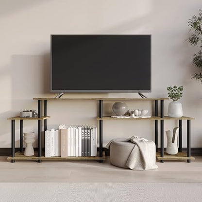Simple 3-Tier TV Stand with Open Storage Shelves, for TVs up to 50", Natural Oak - color: Natural Oak