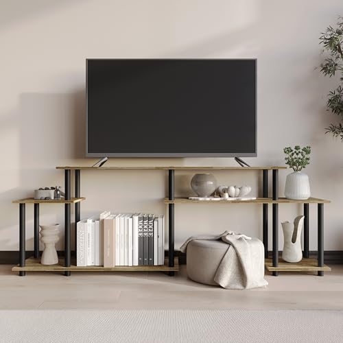 Simple 3-Tier TV Stand with Open Storage Shelves, for TVs up to 50", Natural Oak - color: Natural Oak