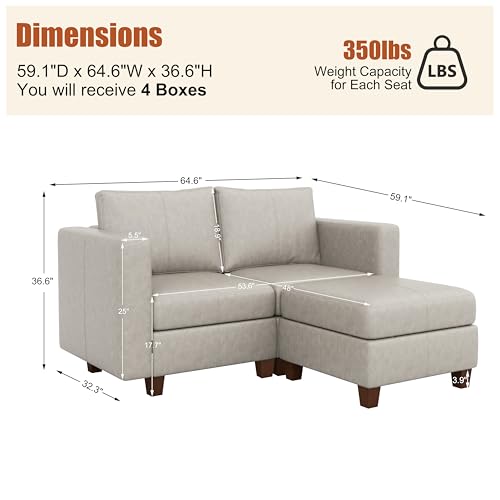 MINCETA Modular Sectional Sofa, Modern Comfy Sofa with Upholstered and Storage Ottoman for Living Room,Bedroom(Light Grey, 3 Seat L Shape) - color: Light Grey, size: 64.6"W*59.1"D L Shape