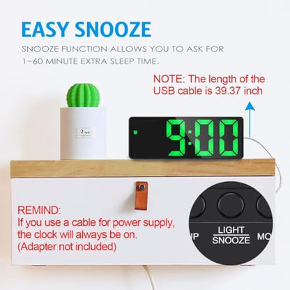 AMIR Digital Alarm Clock, Electronic Desk Clock with Temperature Display | Adjustable Brightness, 12/24H Display, Dual Power Option, Alarm Clock for Bedroom Home (Plug Not Included) - color: Green