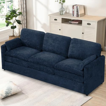 89" Chenille Modern Sofa w/Plump Backrests, Blue | 3 Seater Couch w/Soft Pillows, Comfy Upholstered Couch w/Thicker & Deeper Seats for Living Room, Bedroom - color: Blue, size: Sofa