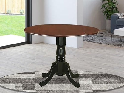 East West Furniture DLT-MBK-TP Dublin Dining Room Table - a Round kitchen Table Top with Dropleaf & Pedestal Base, 42x42 Inch, Mahogany & Black - color: Mahogany & Black