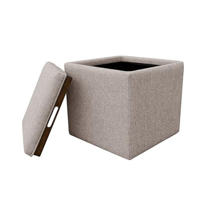 HomePop 17.5" Storage Ottoman with Tray Top - Light Brown Woven - color: Light Brown Woven