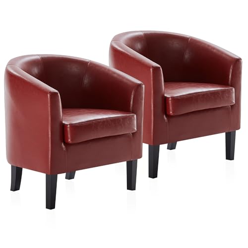 BELLEZE Accent Barrel Chair,Set of 2 Round Chair Club Tub Sofa Corner Chair with Flared Legs and Cozy Soft Padding for Living Room Bedroom Waiting Room - Red - color: Red, style: Set of 2 Barrel Chair