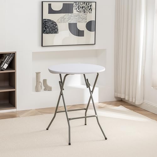 Set of 10, White 24" Round Plastic Folding Table Commercial Portable for Picnic Party Camping Banquet Card Dining Wedding Event Home Kitchen Indoor Outdoor, 30" Height - size: Set of 10