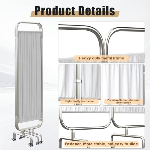 tonchean 4 Panel Medical Privacy Screen Folding Room Divider on Wheels | Medical Ward Divider White Portable Wall Partition and Dividers freestanding for Hospital Clinic Nursing Home Salon 79"Wx71"H