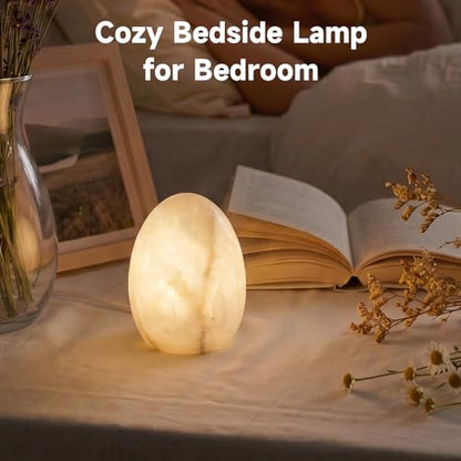 Marble Table Lamp, Tap Night Light, Dimmable Warm Ambient Light, Dinosaur Egg Shape