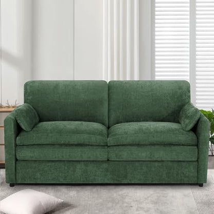 69" Chenille Soft Sofa w/Well-Filled Backrests, Green | Modern Loveseat w/Plump Pillows, 2 Seater Upholstered Couch w/Thick & Comfy Cushions for Living Room, Bedroom - color: Green, size: Loveseat