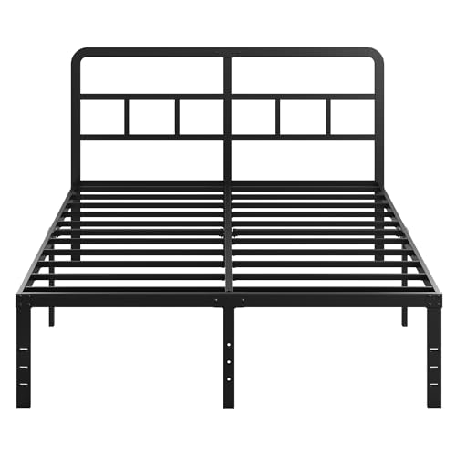 DiaOutro 16 Inch Full Size Metal Bed Frame with Headboard, Black | Heavy Duty Bed For Kids Adults, Steel Slat Supports No Box Spring Needed, Easy Assembly, Noise Free - size: Full, style: 16 Inch