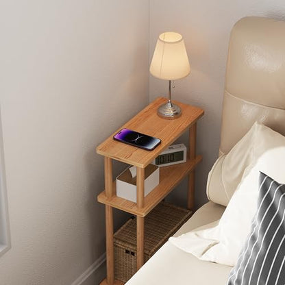 Apicizon Small Narrow Side Table, 3-Tier Skinny End Table, Natural | Sofa Side Table, Slim End Table, Wood Storage Shelf, Slim Nightstand Bedside Table for Narrow Spaces, Living Room, Bedroom - color: Natural, style: Narrow Side Table