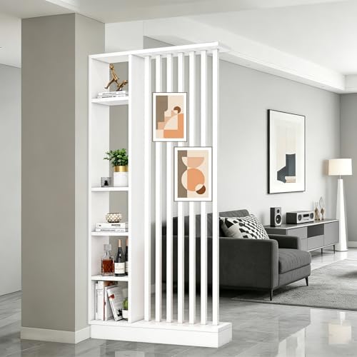 Wall Room Divider Entrance Hall Partition Freestanding Room Divider with Storage Shelf Screen Column Floor to Ceiling Entrance Halls Cabinet Privacy Partition,White+White,L39×W9×H81 - color: White+white, size: L39"×W9"×H81"