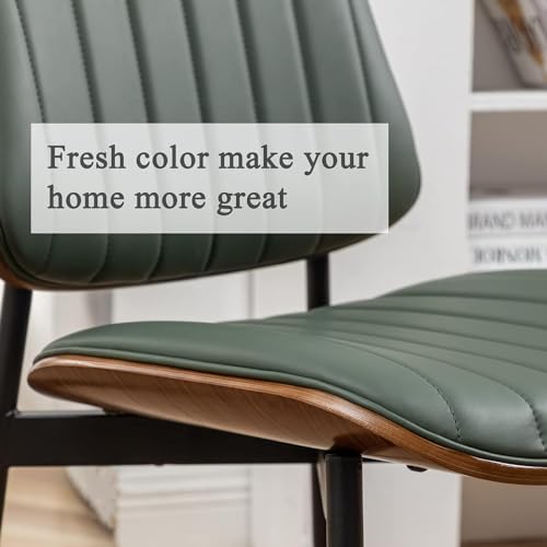 LUNLING Dining Chairs Set of 4 Mid Century Modern Retro Faux Leather Chair with Walnut Bentwood Upholstered Seat Metal Legs Chairs,Adjustable Foot for Kitchen Dining Room Chairs(Green) - color: Green, size: Set of 4