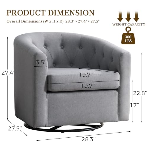 ANJ Swivel Accent Chair, 360 Degree Round Swivel Barrel Chairs with Padded Armrests & Comfy Backrest, Modern Linen Fabric Armchair for Living Room, Bedroom, Office, Grey - color: Grey