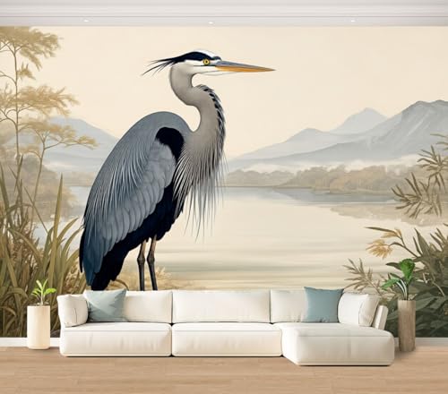 Wall Mural Egret Heron Bird White Painting Blue Audubon Great Animal Water Peel & Stick Wallpaper Removable Self-Adhesive Large Wall Sticker Wall Decor for Bedroom Living Room Nursery 100"x144" - color: Multi7, size: 100"x144"