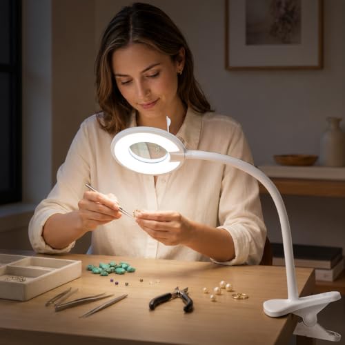 3X+6X Magnifying Glass with Light and Clamp,Dimmable LED Magnifying Lamp | Clip on, Flexible Gooseneck, Hands Free Magnifier, Magnification Lamp for Elderly Craft Hobby Painting Sewing Close Work - color: Cool White