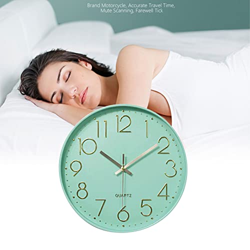 12 in Wall Clock Non-Ticking Quartz Silent Battery Operated Round Clocks Home Kitchen Office School Living Room Decor Clocks (Mint Green) - color: Mint Green