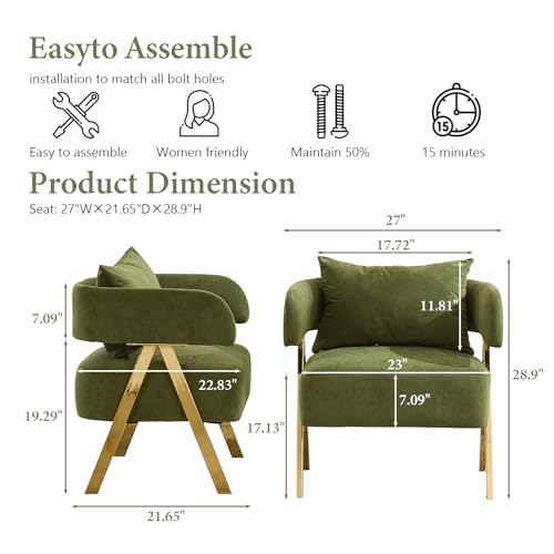 Modern Green Velvet Accent Chairs Set of 2, Barrel Armchairs Living Room | STHOUYN Comfy Reading Chairs, Living Room and Bedroom Seating, Curved Barrel Design, Wide Seat, Gold-Tone Legs - color: Green